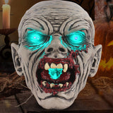 Solar-Powered Zombie Head Halloween Decor – Realistic Resin Outdoor Statue with Light-Up Eyes & Mouth