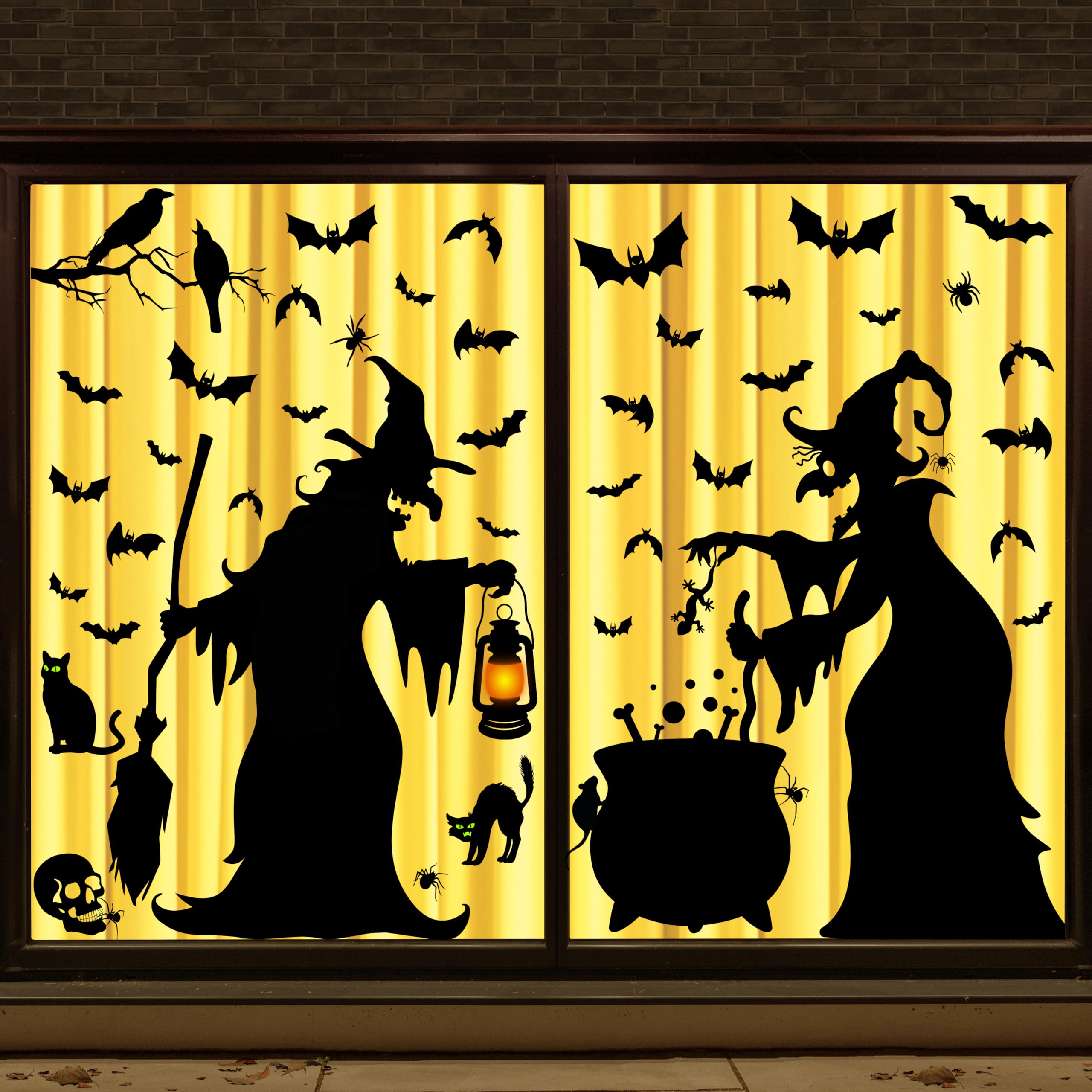Extra-Large Halloween Window Clings – Reusable Double-Sided Witch & Bat Stickers for Glass, Mirrors & Doors
