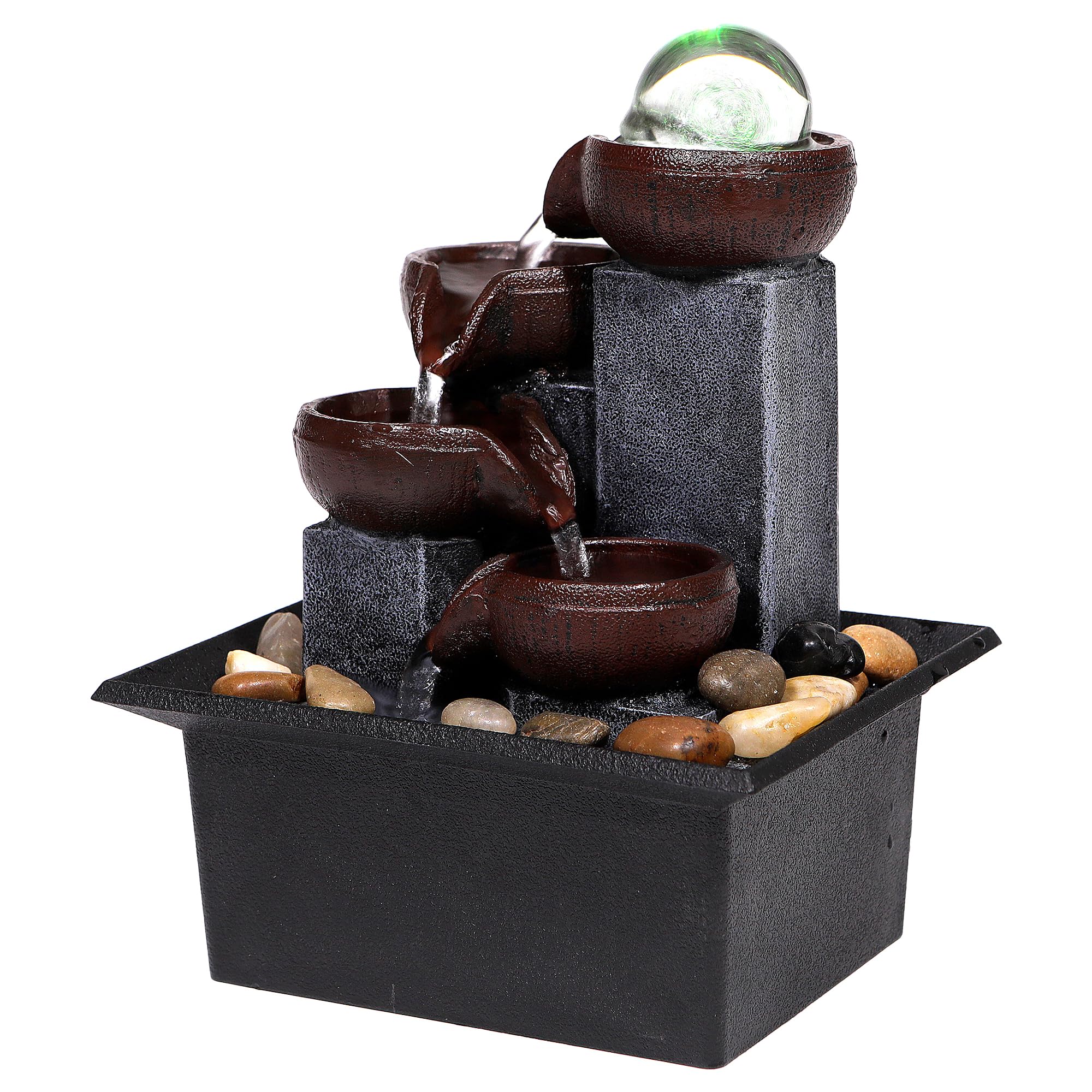 Rainbow LED Tabletop Waterfall Fountain with Crystal Ball – Indoor Zen Decor (Brown/Black)