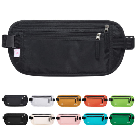 RFID Blocking Money Belt & Passport Holder – Hidden Travel Wallet for Men & Women (Black)