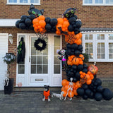 Halloween Balloon Arch Garland Kit – 144pcs Black & Orange Balloons with Polka Dots, Eyes & Confetti for Party Decoration