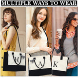 YOOLIFE Personalized Initial Tote Bag for Women – Large Zippered Monogram Tote with Crossbody Strap & Makeup Pouch (White, Letter J)