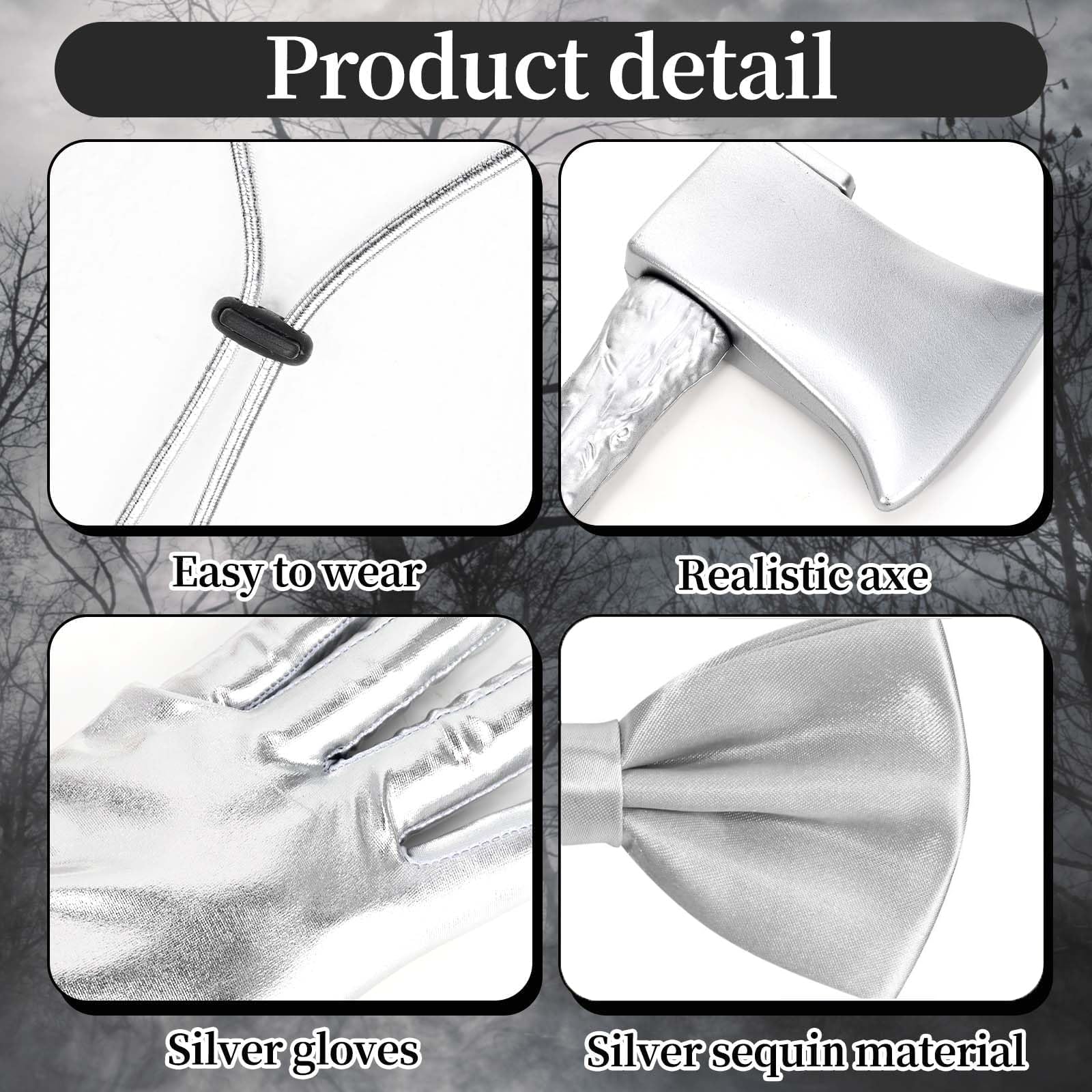 Tin Man Costume Accessory Set – Silver Funnel Hat, Axe, Gloves & Heart Patch 🌪️❤️✨