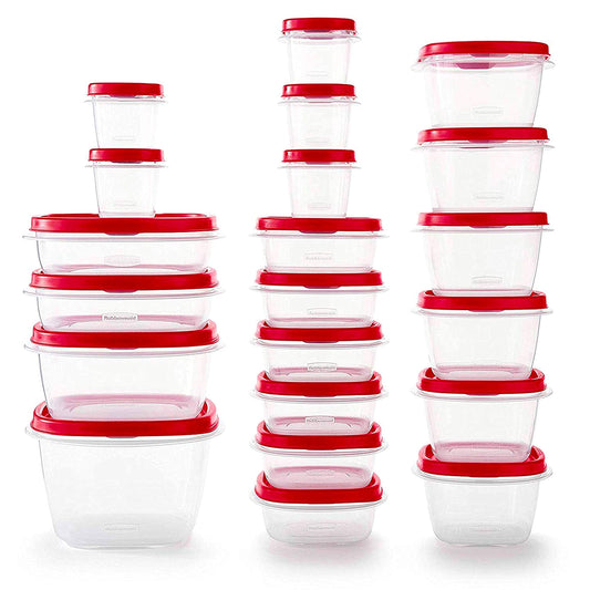 42-Piece Food Storage Containers Set – BPA-Free Stackable Containers with Vented Easy-Find Lids (Red)