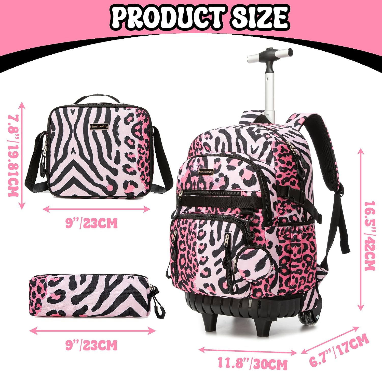 16.5-Inch Rolling School Backpack Set with Lunch Bag