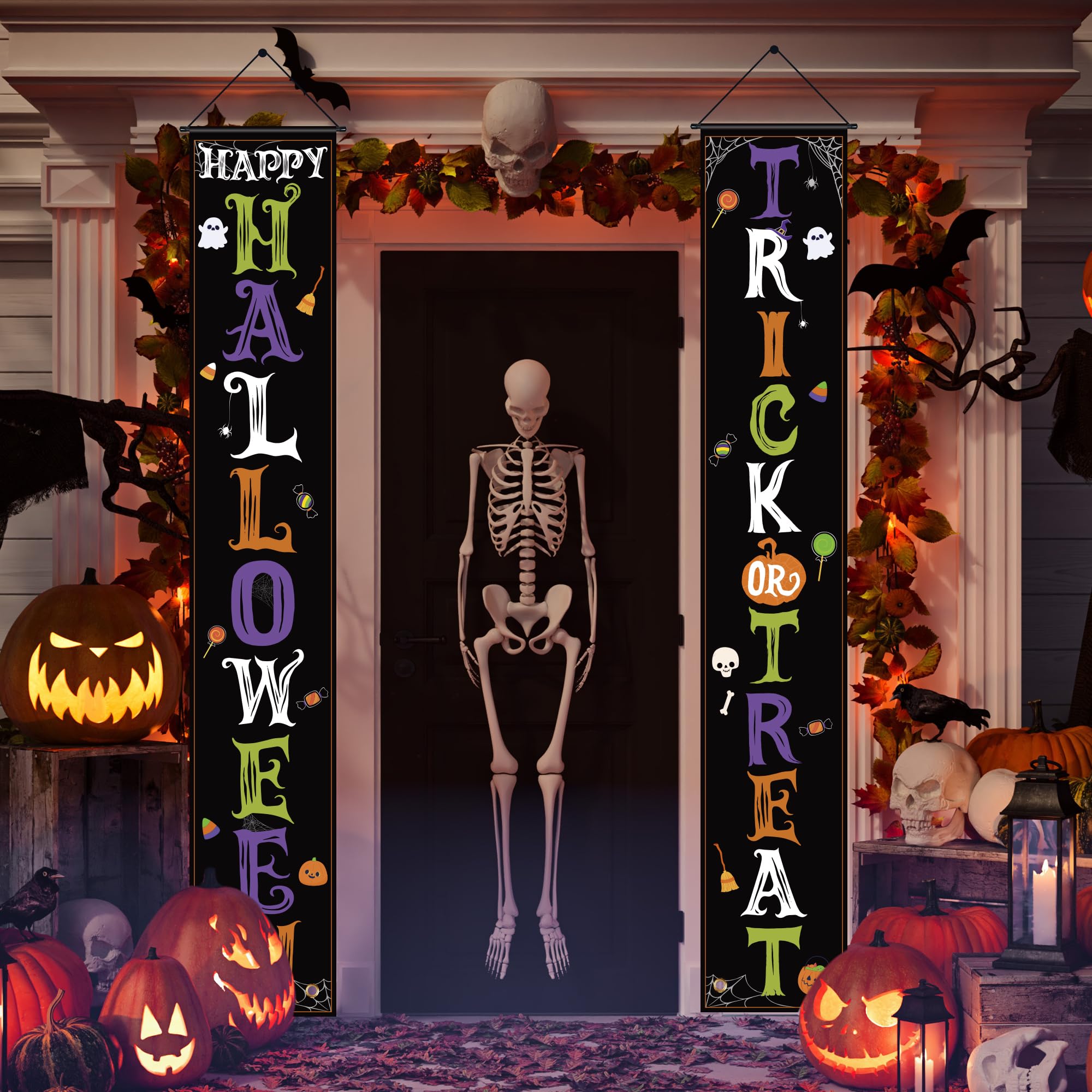 Halloween Outdoor Banners – 2-Pack Large Door Hanging Signs for Porch & Party Decorations (11.8" x 70.8")