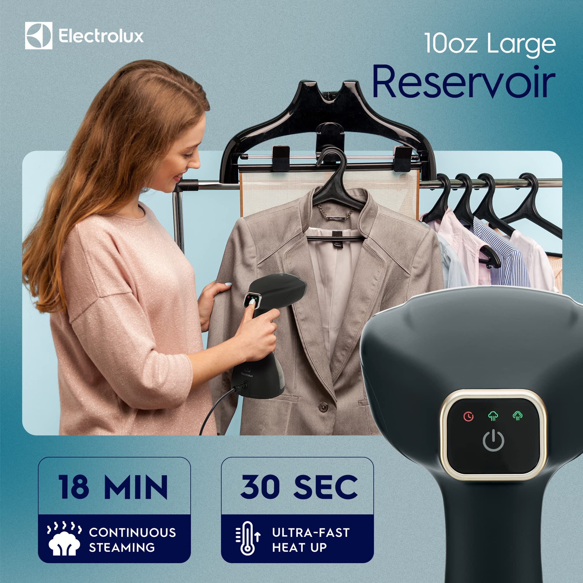 Electrolux Black Professional Handheld Garment Steamer with Ceramic Soleplate and Advanced Leak-Proof Steam Technology