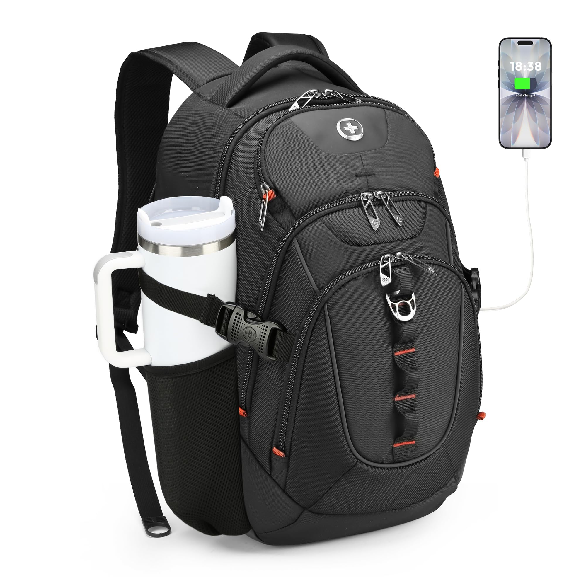 Swissdigital Design Laptop Backpack with USB-C Charging & RFID Protection – 31L Professional Travel & College Backpack (Black)