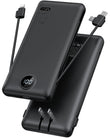 10000mAh Portable Charger Power Bank with Built-in Cables & AC Wall Plug, Slim Fast Charging Battery Pack for iPhone & Android – Black