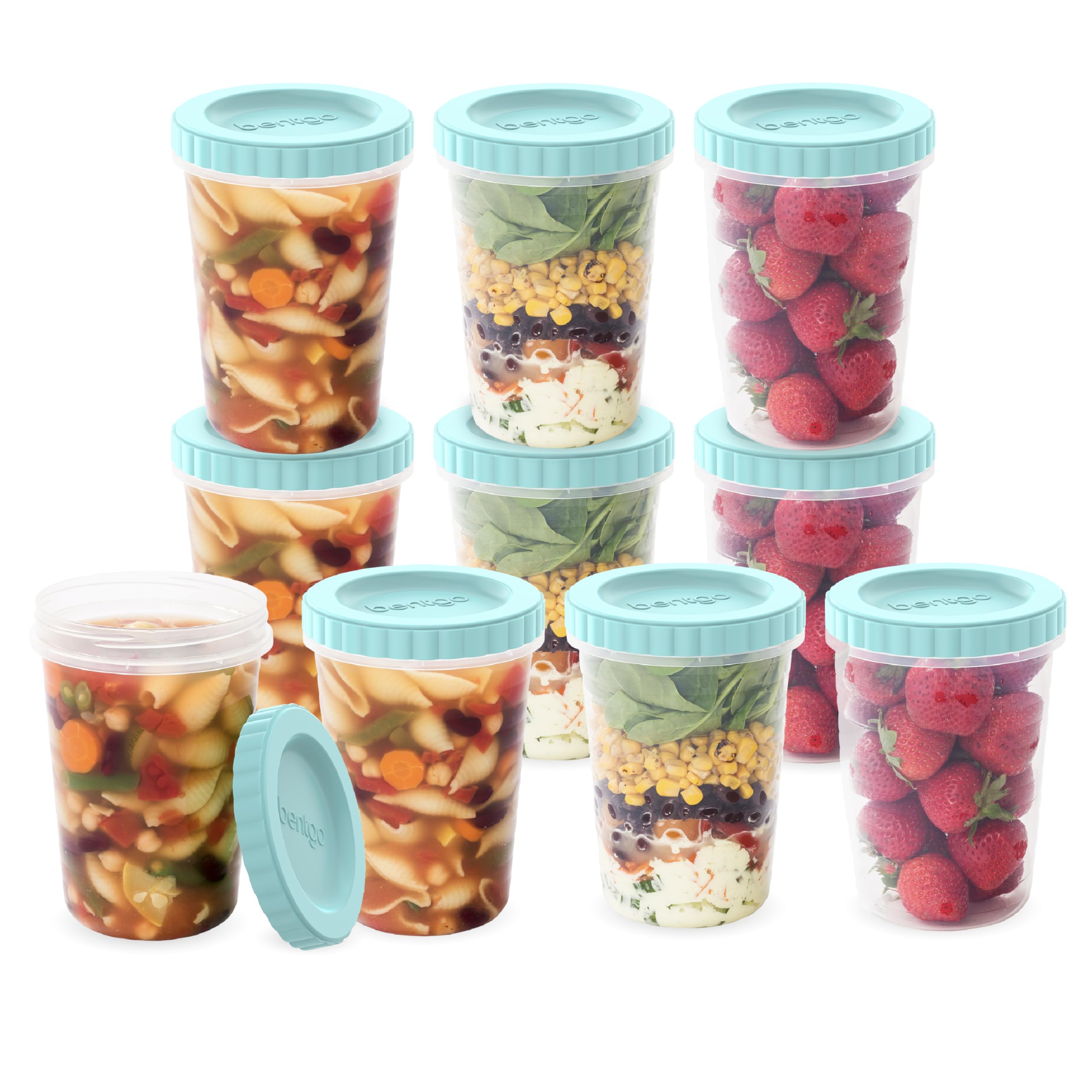 Bentgo Round Meal Prep Containers – 20 Piece 32 oz Reusable Set with Leak-Proof Twist Lids