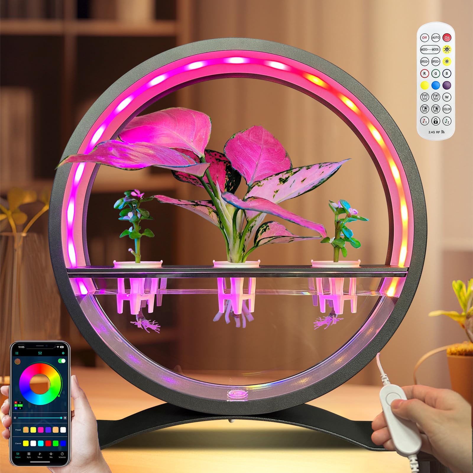 Smart RGB Plant Grow Light with Music Sync – Hydroponic Desk Garden Lamp with 60,000 Colors