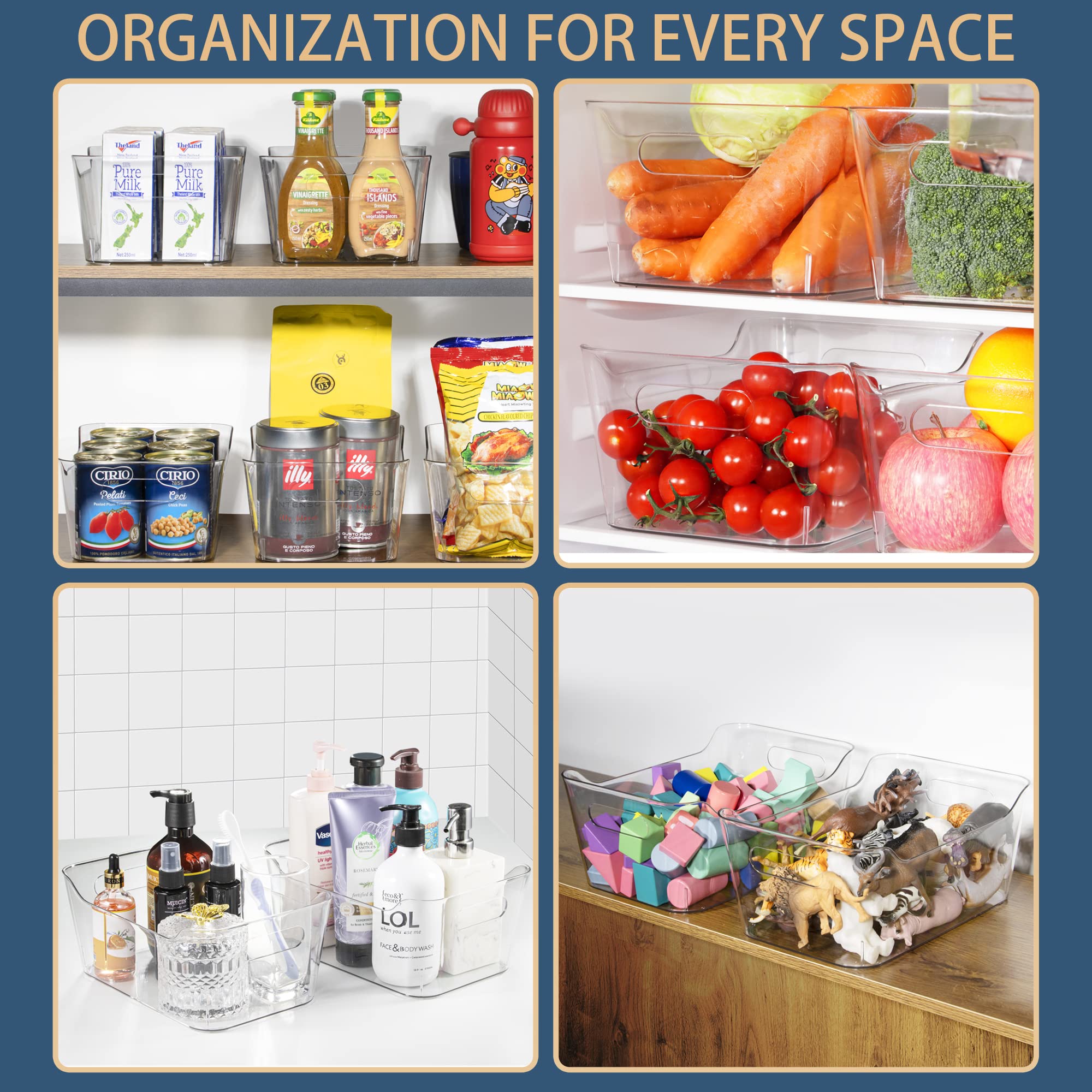 12-Pack Clear Storage Organizer Bins with Handles – Large BPA-Free Pantry & Home Organization Containers