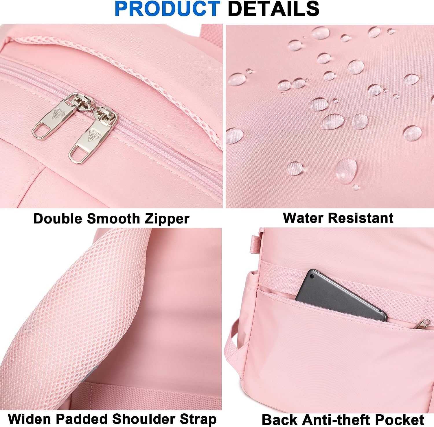 Pink 3-Piece School Backpack Set with Laptop Sleeve