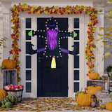 N&T NIETING 47" Witch Crashing Into Tree Door Column Outdoor Halloween Decoration, Funny Halloween Witch Ornaments Decor(Purple)
