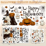 Vintage Halloween Window Clings – 6 Double-Sided PVC Sheets with Ghosts, Pumpkins, Cats & Bats