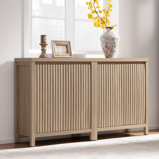 Sicotas Sideboard Buffet Cabinet with Storage – Fluted Credenza Console with Adjustable Shelves, Reclaimed Light Oak (2-Piece Set)