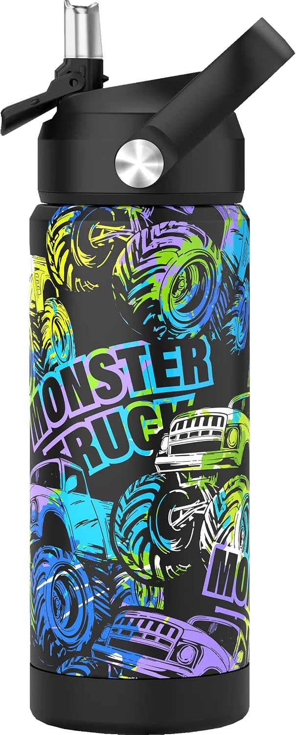 Girls Bow Water Bottle for School，Kids 18 oz Insulated Stainless Steel Cup with Straw, Double-Wall Vacuum Leakproof