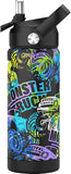 Girls Bow Water Bottle for School，Kids 18 oz Insulated Stainless Steel Cup with Straw, Double-Wall Vacuum Leakproof