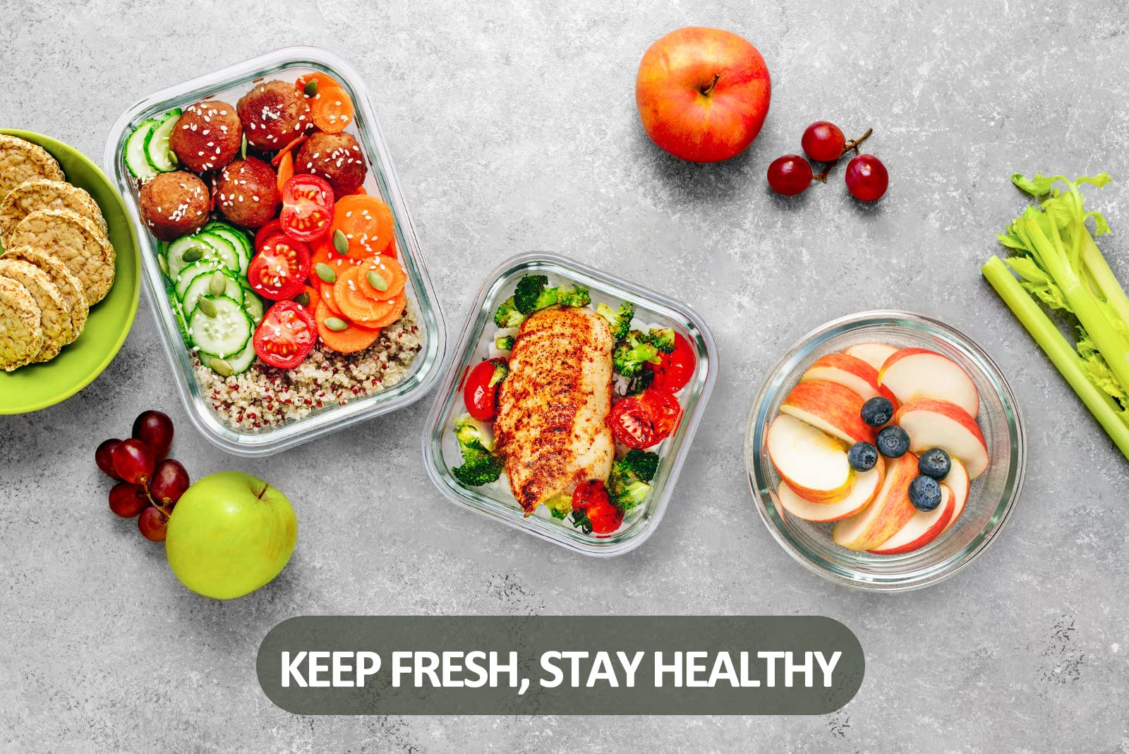 Glass Food Storage Containers with Lids – 24-Piece Borosilicate Meal Prep Set (Gray Lids)