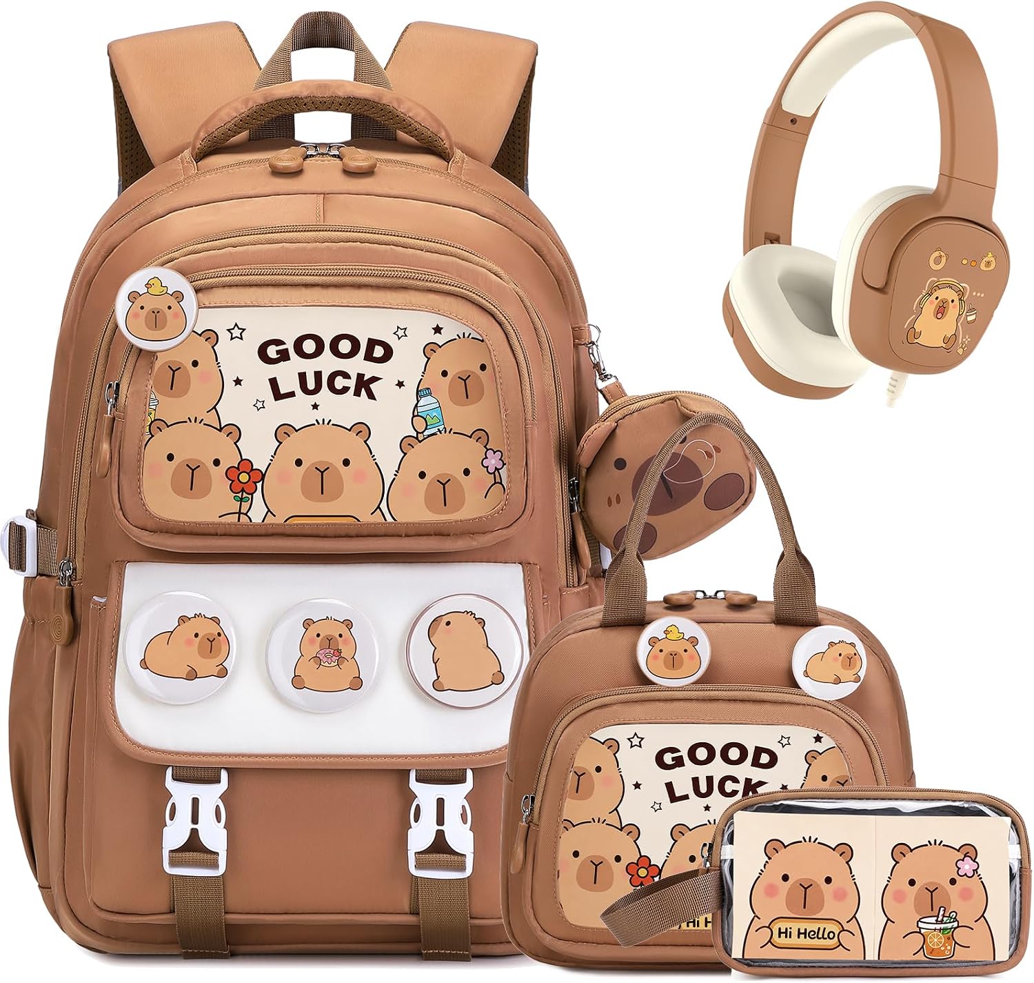 Brown Capybara 30-Piece Backpack and School Set