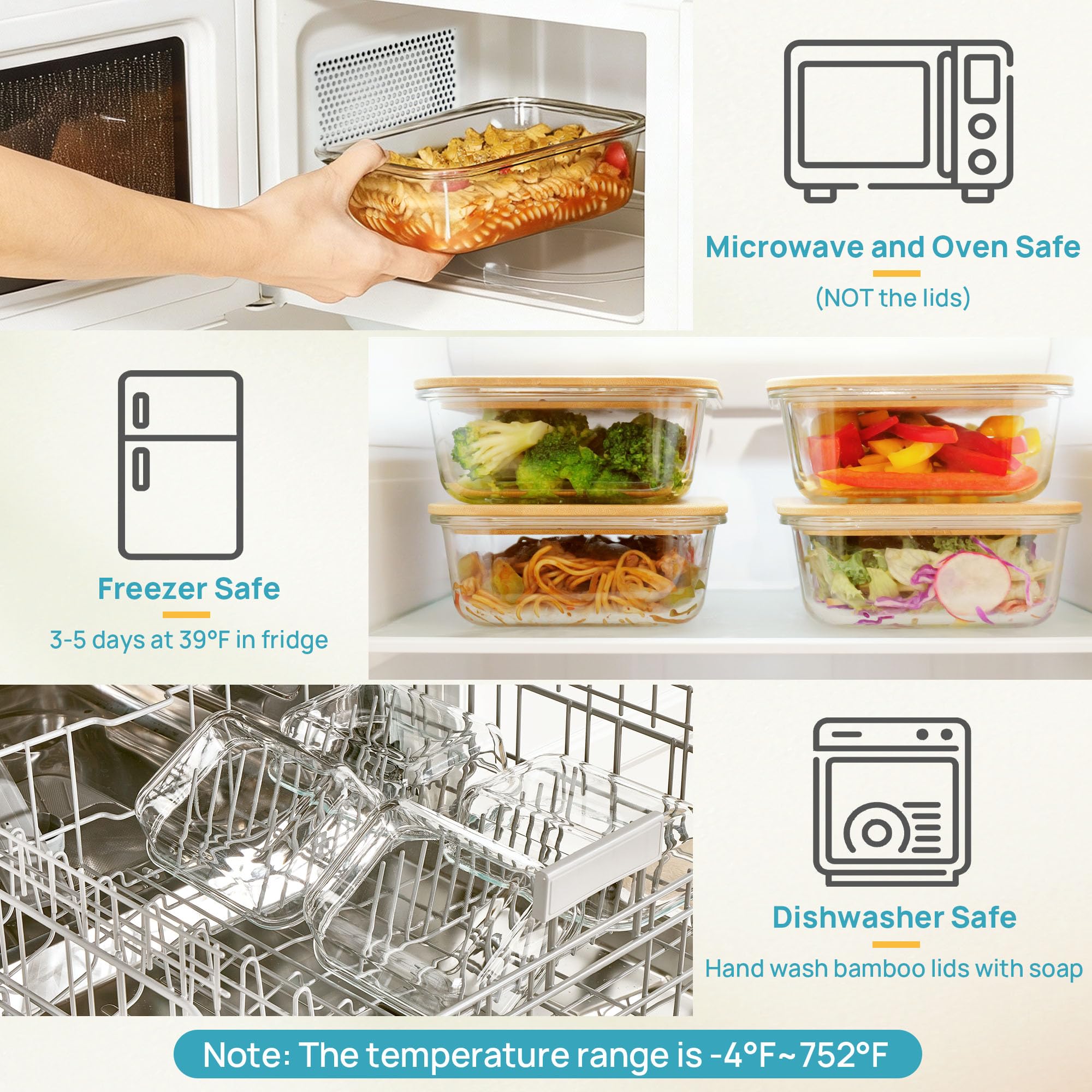 Eco-Friendly Glass Food Storage Containers with Bamboo Lids – BPA-Free Borosilicate Kitchen Storage Set