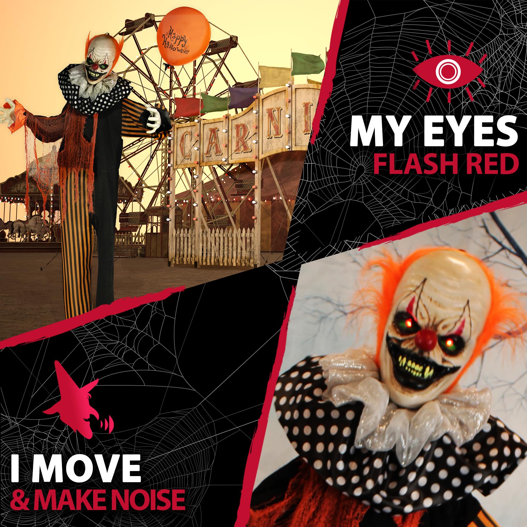 Haunted Hill Farm Life-Size Scary Talking Clown, Halloween Animatronic with Motion and Touch Activated Lights and Sounds, Battery Operated Indoor or Covered Outdoor Halloween Decorations