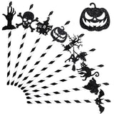 Halloween Paper Straws with Pumpkin, Bat & Witch Card Toppers – 18 Pcs Black/White Party Drinking Straws