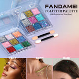 FANDAMEI 18-Color Glitter Gel Palette – No-Glue Body & Face Glitter Makeup for Festivals, Halloween & Parties