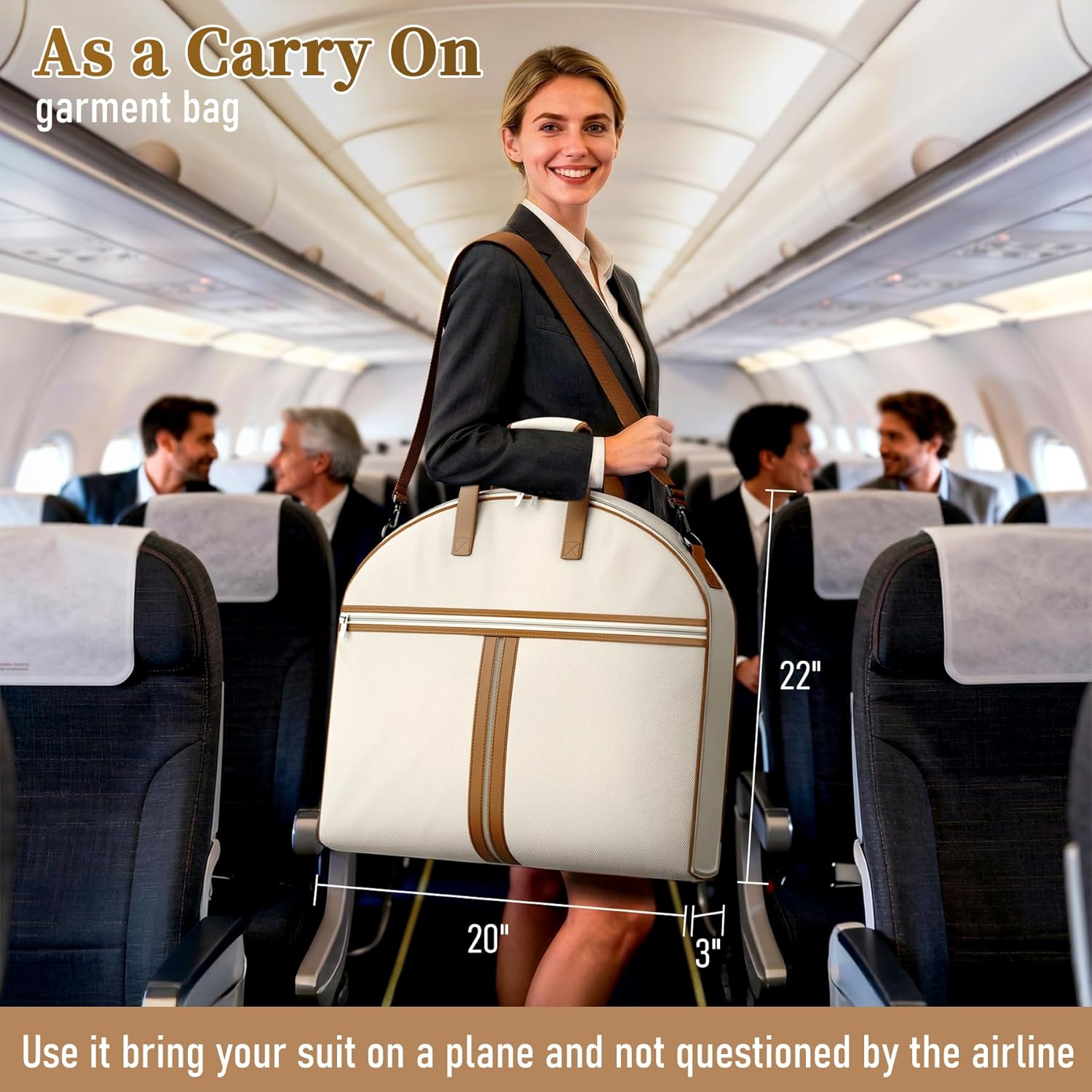 56-Inch Beige Foldable Carry-On Garment Bag