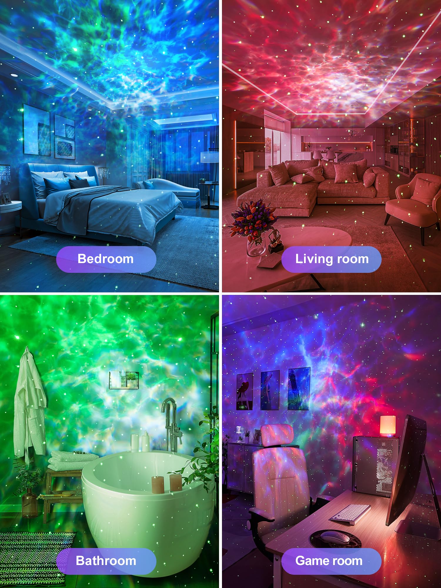 4-in-1 Galaxy Star Projector with Bluetooth Speaker – 15 Colors Aurora Night Light & White Noise Machine