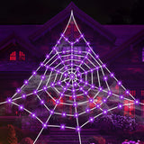 Large Lighted Halloween Spider Web – 250 LED Purple Lights with Hook & Stakes, Weatherproof Outdoor Decoration