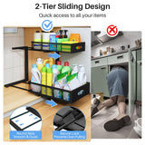 Extra-Large 2-Tier Under Sink Organizer (2-Pack) – Heavy-Duty Mesh Pull-Out Drawers for Framed & Frameless Cabinets, Black