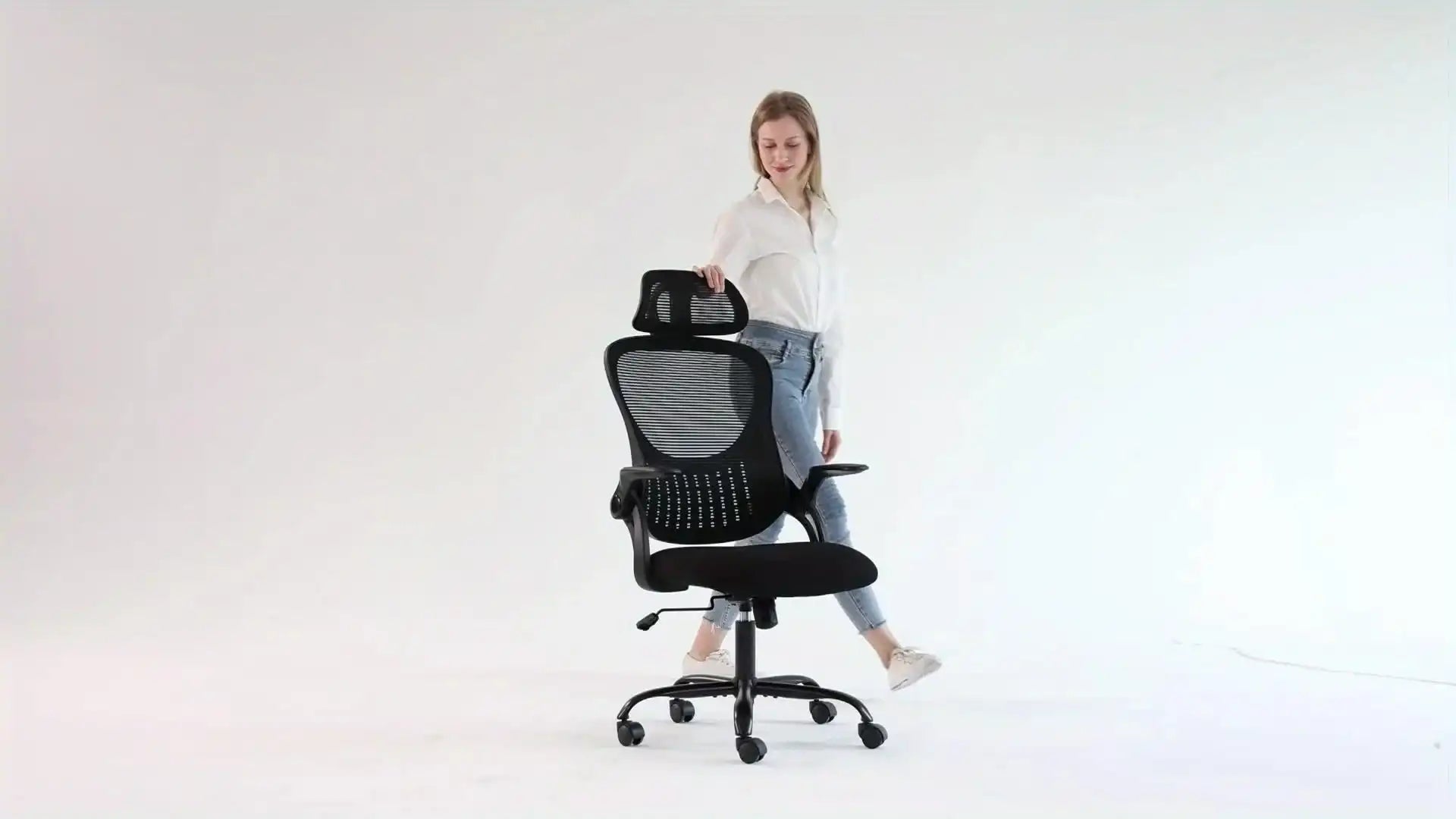 OLIXIS Ergonomic Office Desk Computer Chair, High Back Comfy Swivel Home Gaming Mesh Chairs with Wheels, Adjustable Headrest, Comfortable Lumbar Support, Flip-up Arms, 144° Tilt for Study - PulinGO