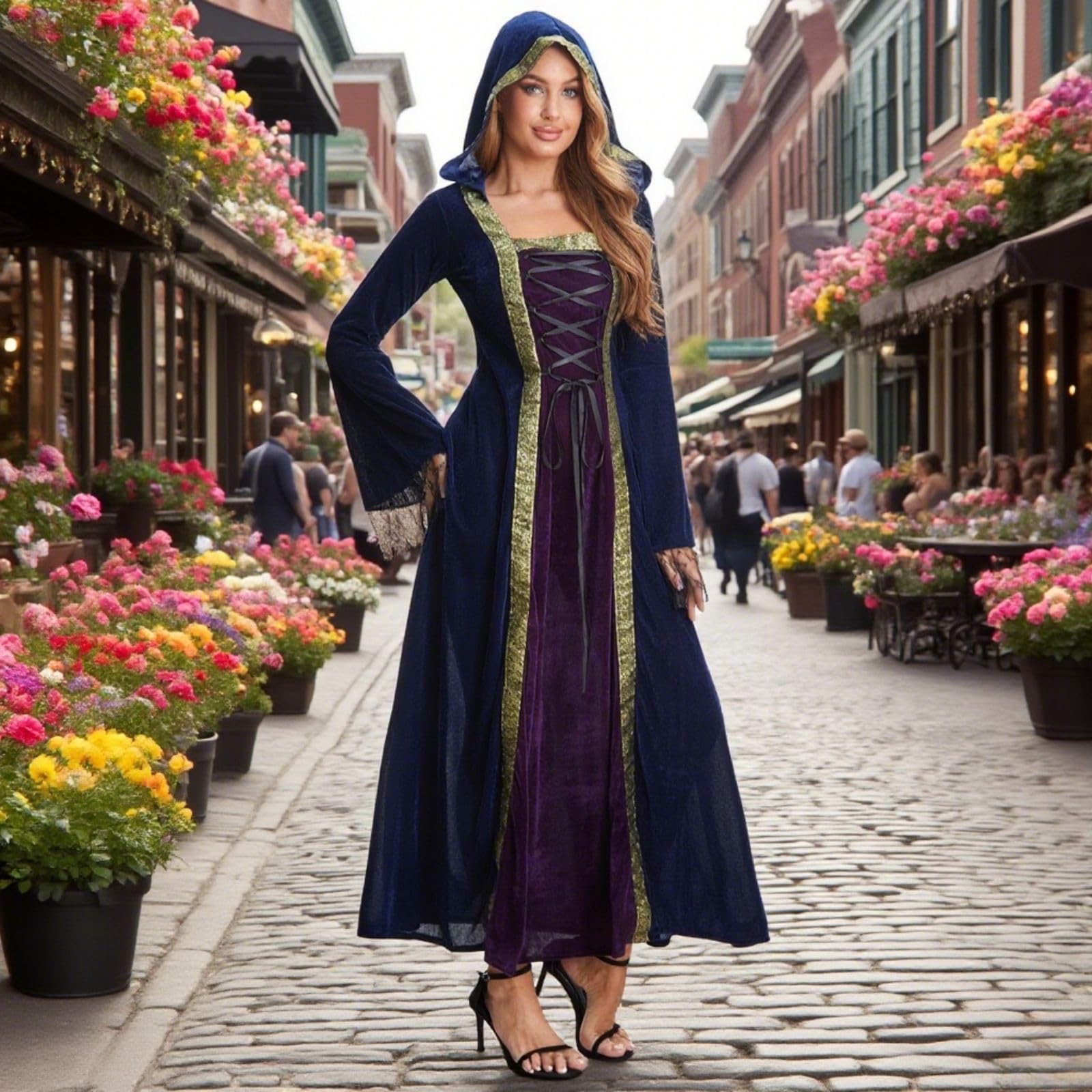Purple Medieval Renaissance Dress – Long Sleeve Vintage Gown for Cosplay, Halloween & Festivals 💜👑