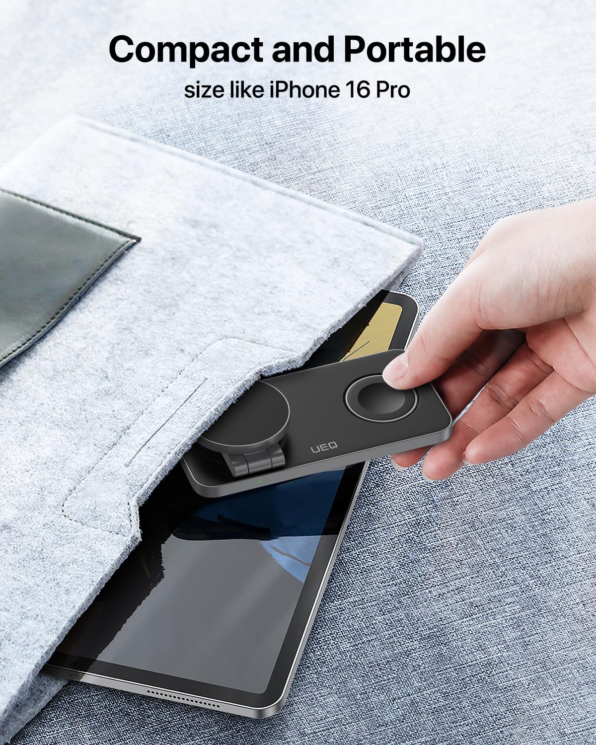 3-in-1 Magnetic Wireless Charging Station for iPhone, Apple Watch & AirPods – Foldable MagSafe Compatible Fast Charger Stand (Carbon Black)