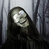 Haunted Hill Farm 63-in. Talking Reaper Halloween Animatronic, Indoor or Outdoor Halloween Decoration with Flashing White Eyes, Poseable and Battery Operated Fright Props for Home or Haunted House