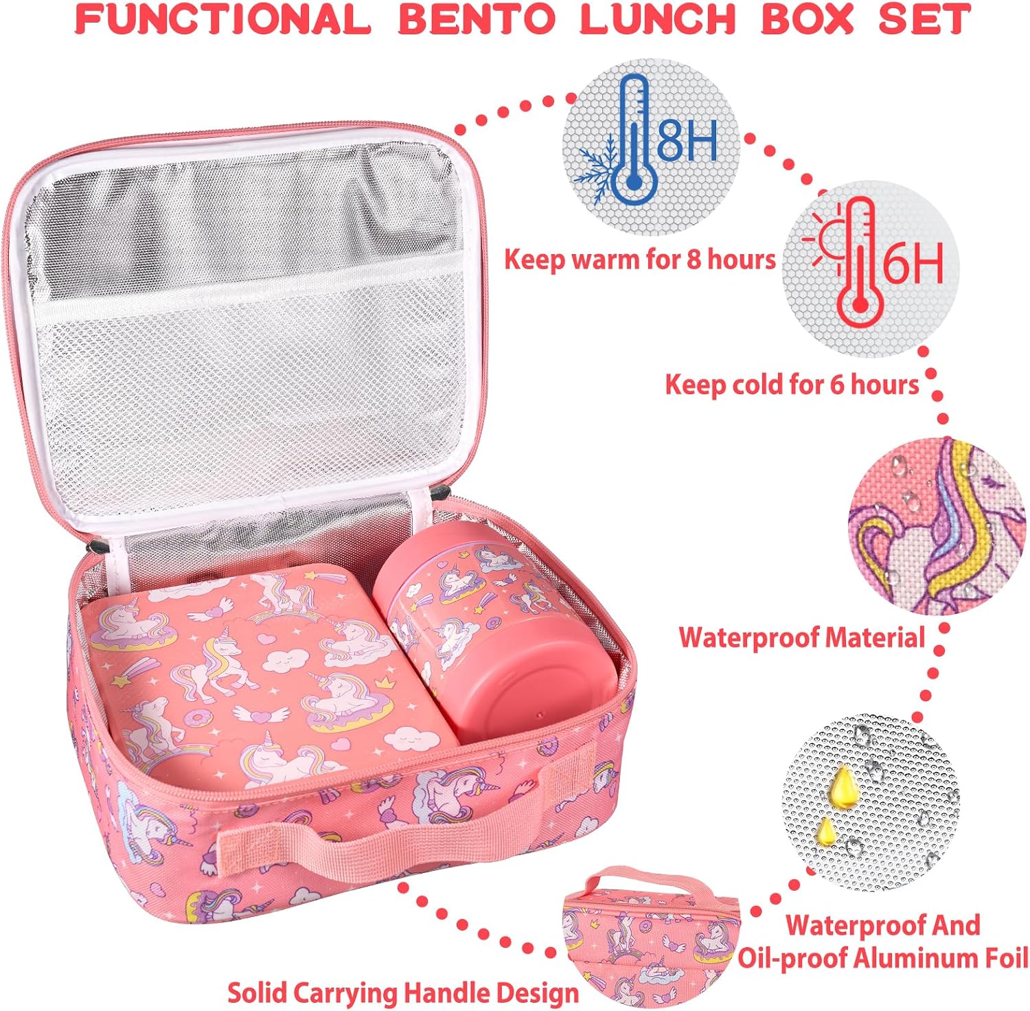 Pink Horse Bento Set with 10 oz Insulated Food Jar