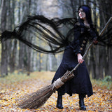 Women’s Long Black Hooded Cloak – Gothic Tulle Cape with Metal Buckle for Halloween, Cosplay & Weddings