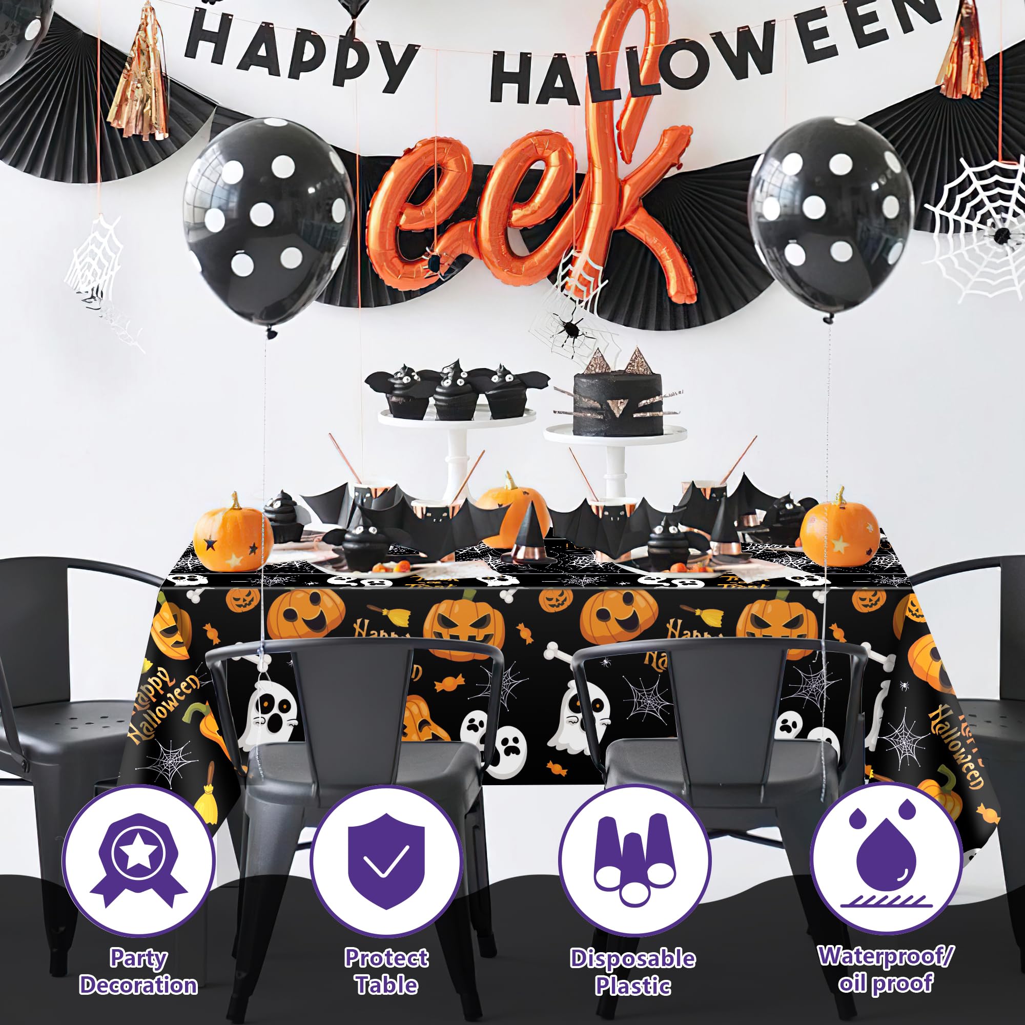 Halloween Tablecloth – Large 52x87" Plastic Table Cover for Spooky Indoor & Outdoor Party Decorations