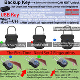 Fingerprint Cable Padlock with USB-C Emergency Key, Keyless Biometric Security Lock for Gym Locker, Bags & Indoor Storage