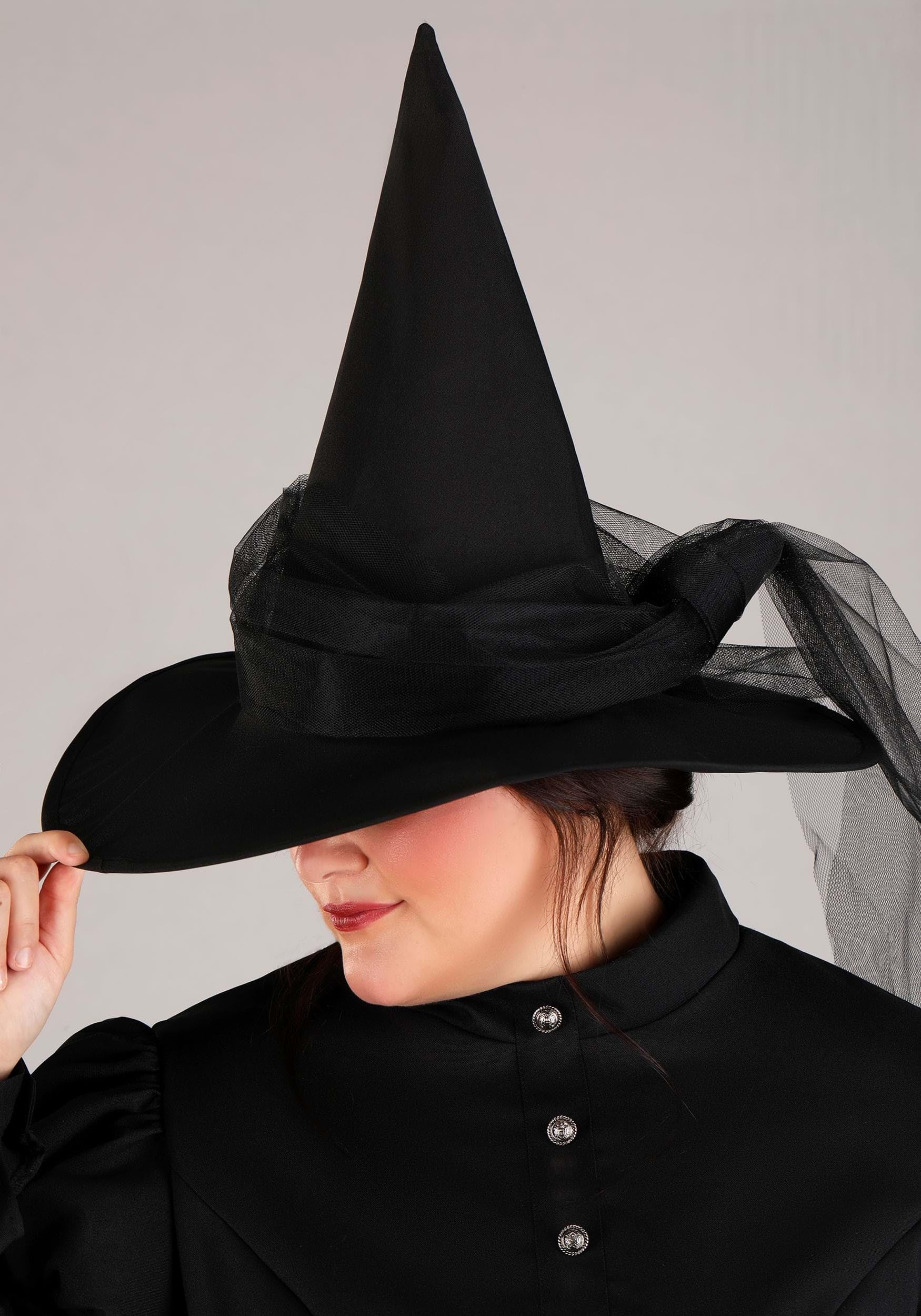 Plus Size Deluxe Witch Costume – Elegant Black Peplum Dress with Hat & Tulle Petticoat 🖤✨🧙‍♀️