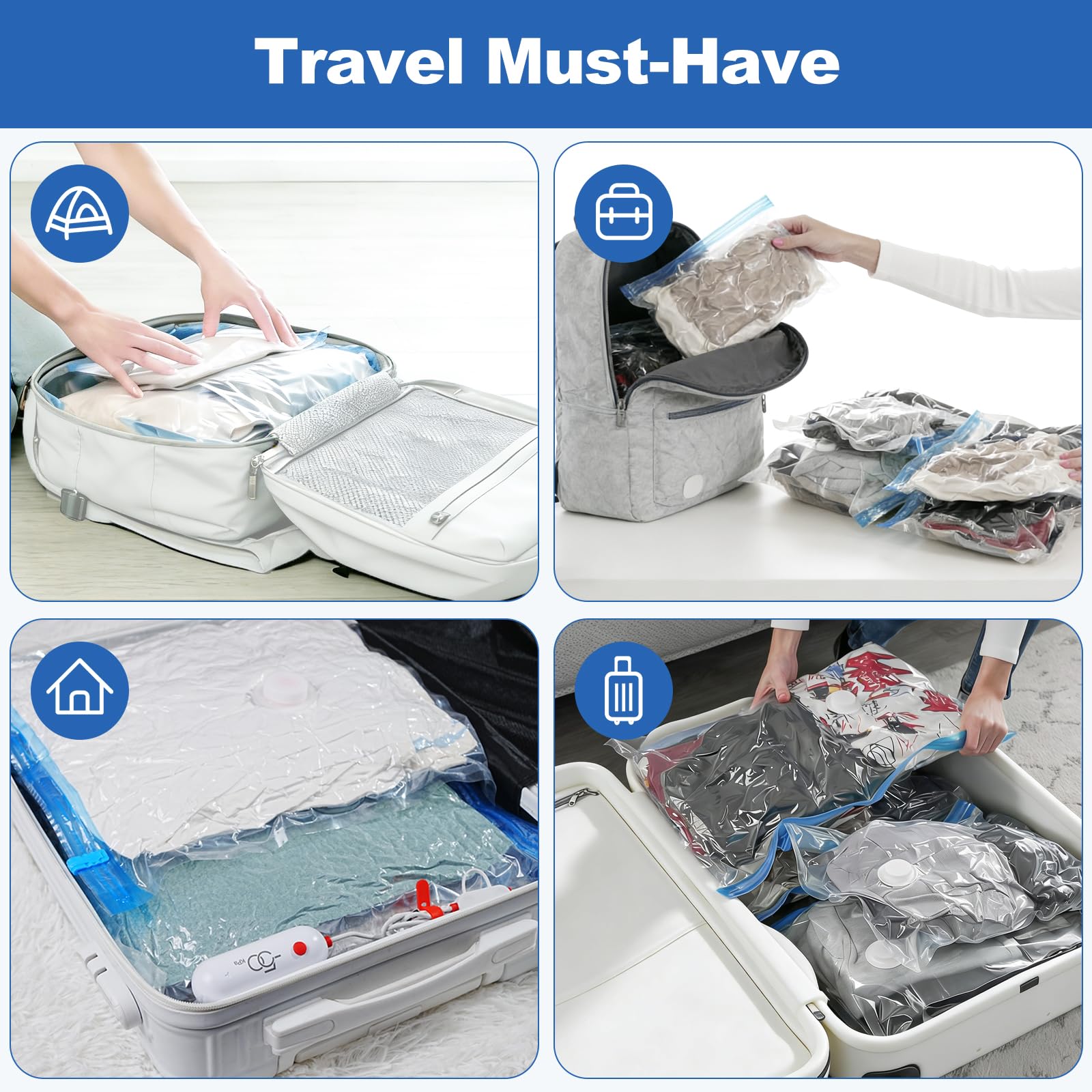 USB Vacuum Storage Bag Set with Electric Pump – Travel Compression Bags for Clothes & Luggage Space Saver