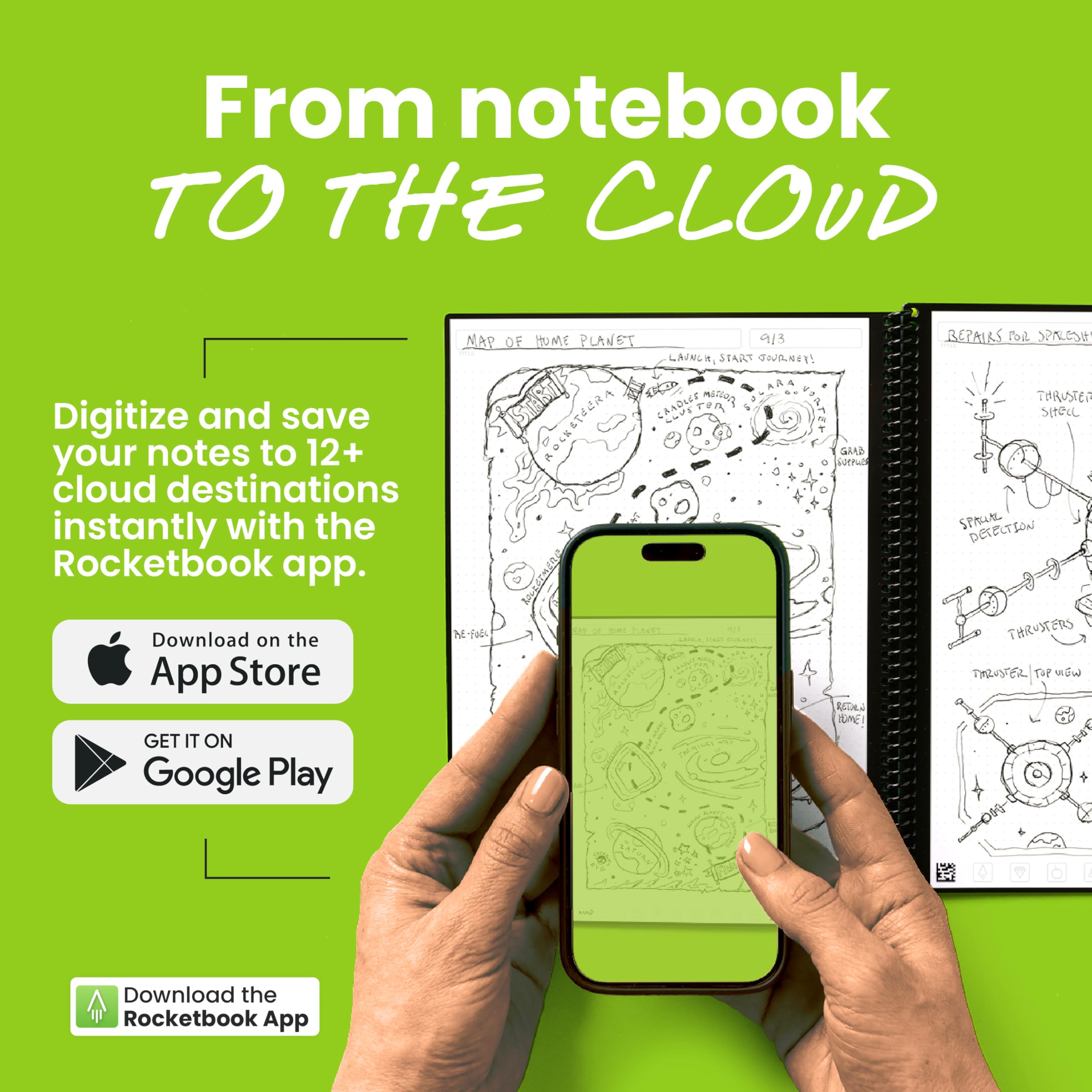 Rocketbook Core Grid Reusable Smart Notebook – Cloud-Connected Graph Layout with Smart Tags (Black)