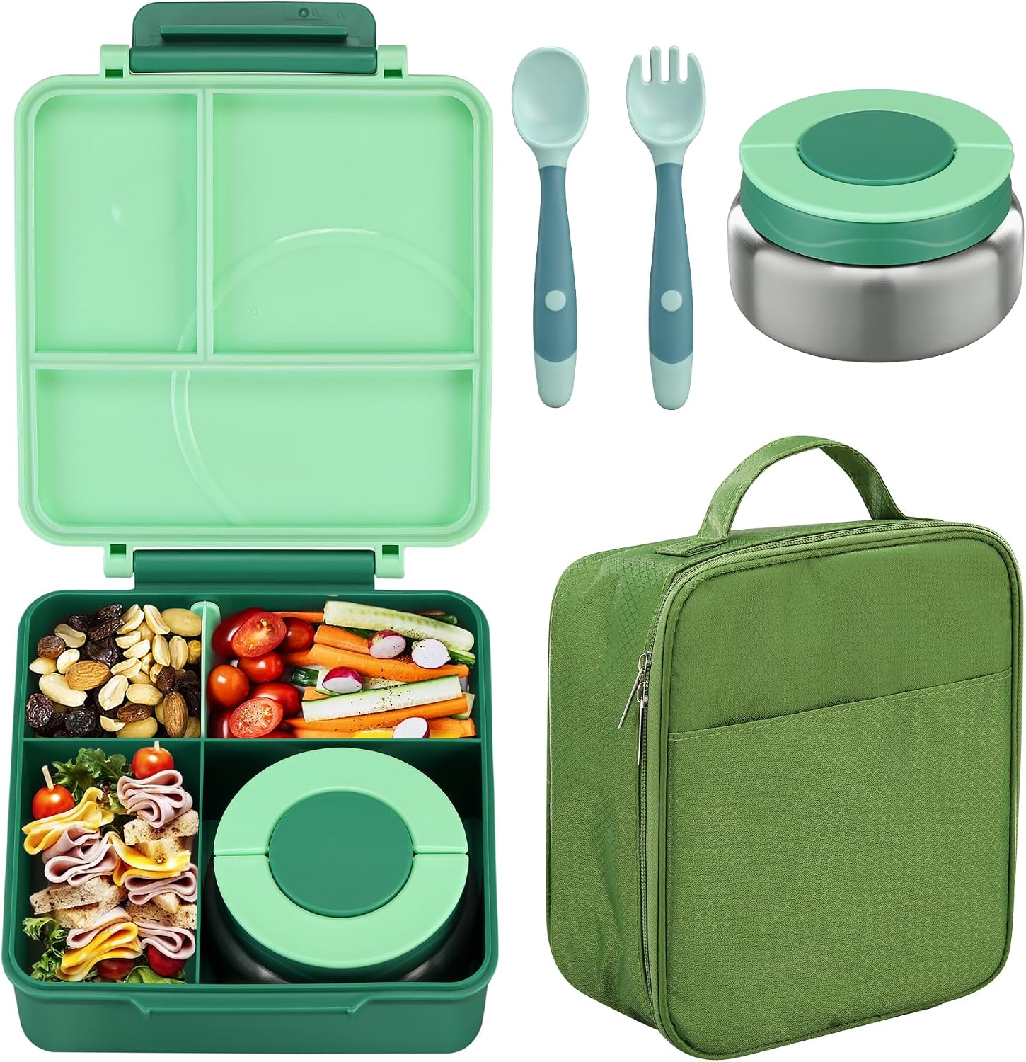 Black 4-Compartment Bento Set with 8 oz Food Jar