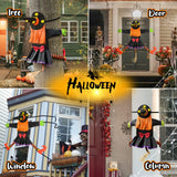 Crashing Witch Halloween Decoration – Life-Size Funny Yard Prop with Starry Hat, Striped Stockings & Pumpkin Hair (Orange)