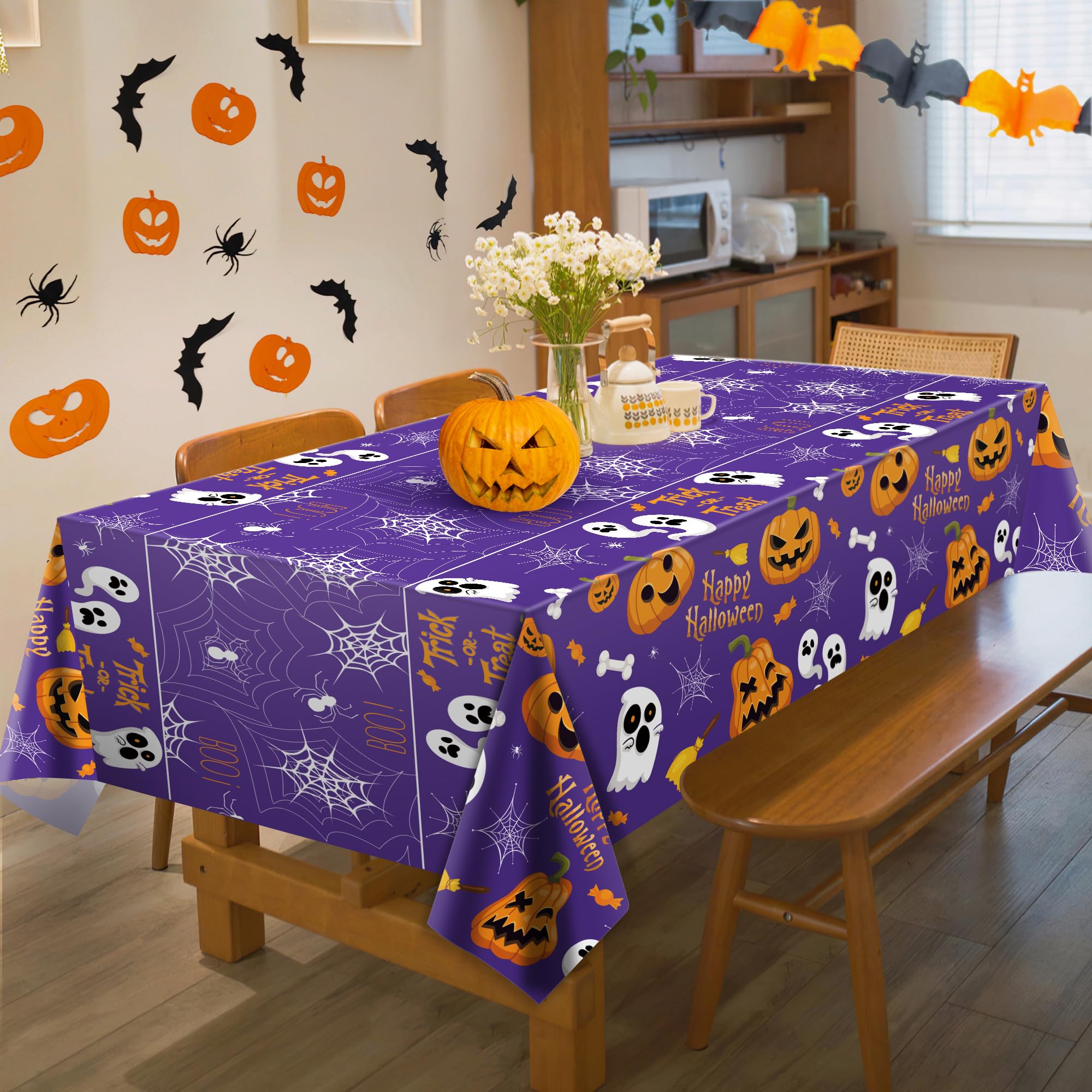 Halloween Tablecloth – Large 52x87" Plastic Table Cover for Spooky Indoor & Outdoor Party Decorations