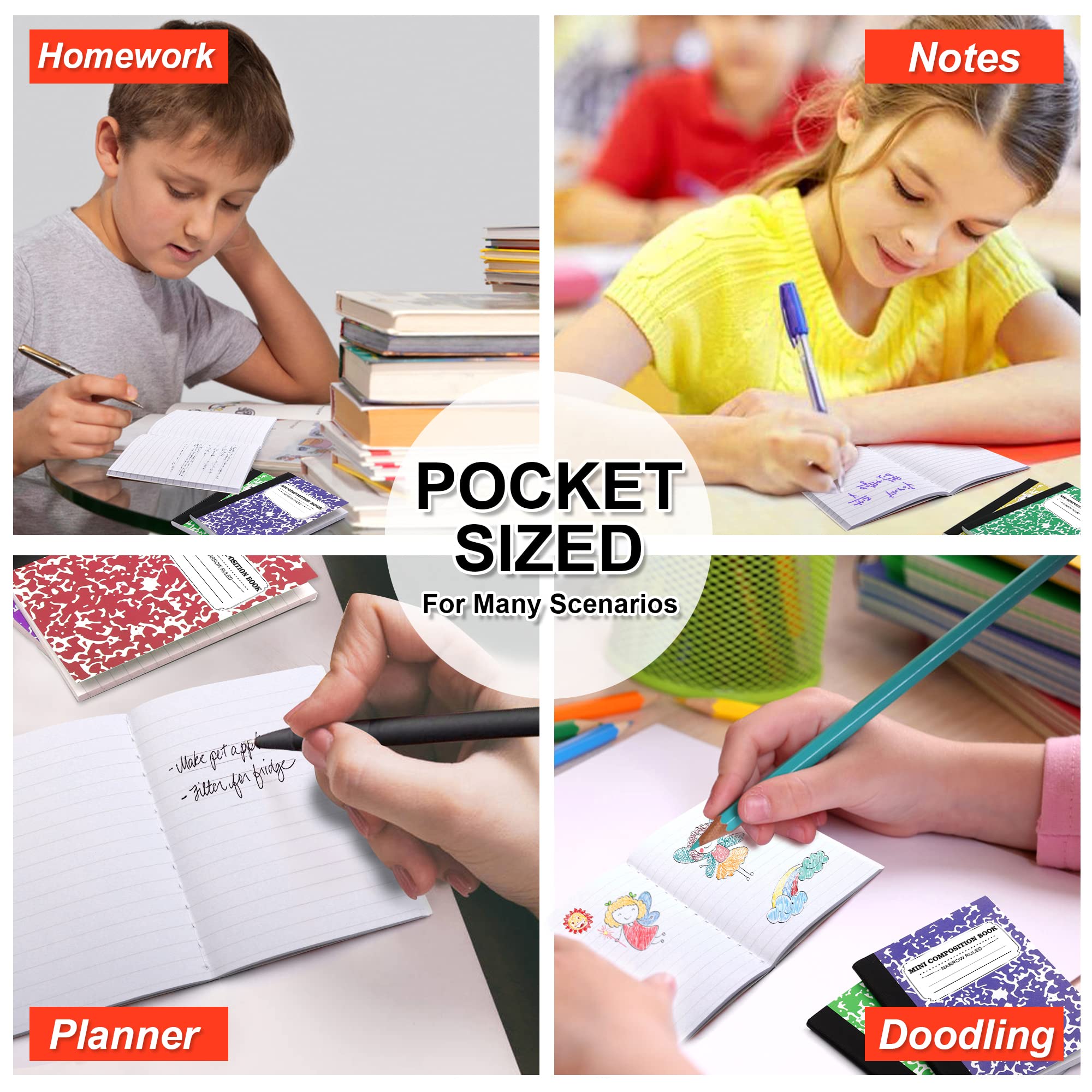 Feela Mini Composition Notebooks – 70 Pack Pocket Size Lined Journals in 5 Solid Colors (4.5” x 3.25”)