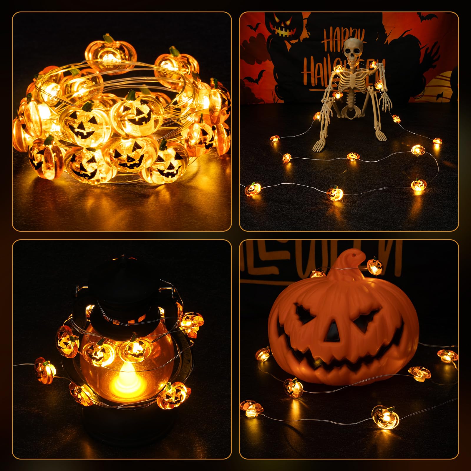 Mini Pumpkin String Lights – 7FT 20 LED Battery Operated Halloween Fairy Lights (Warm Orange Glow)