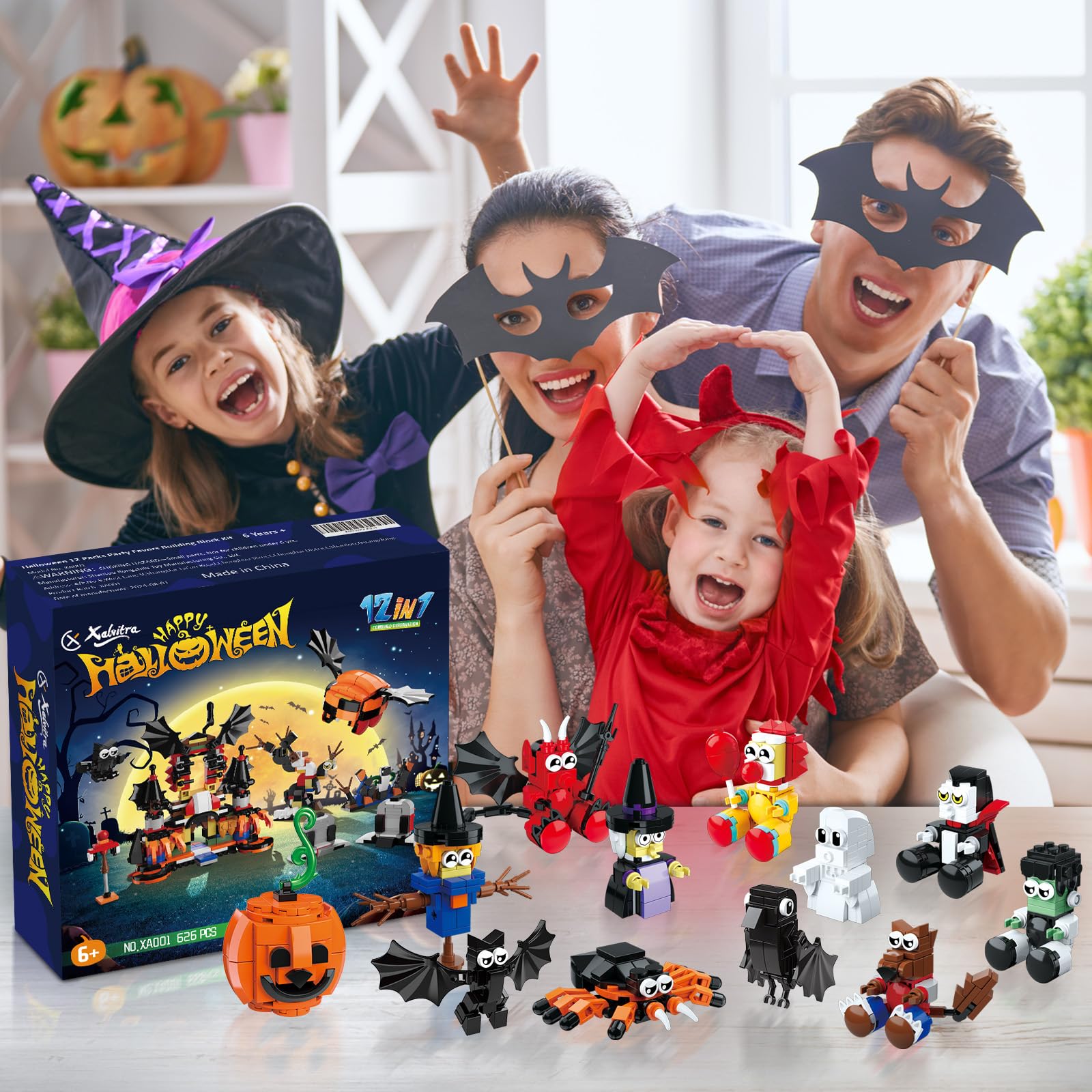 Halloween 12-in-1 Building Blocks Set – 626 PCS Castle & Figures Party Favor Gift for Kids
