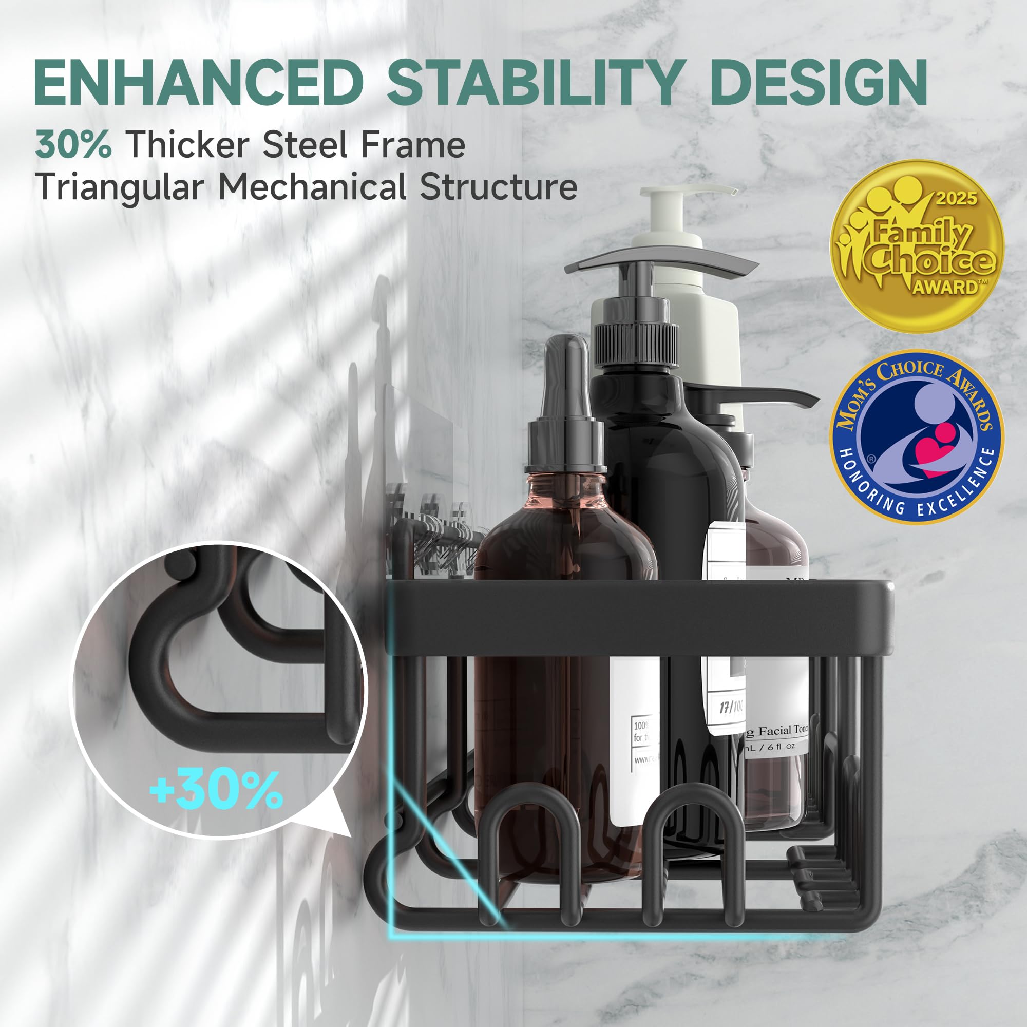 Adhesive Shower Caddy Organizer Set (6-Piece) – Stainless Steel Bathroom Storage with Soap Dish & Toothbrush Holder